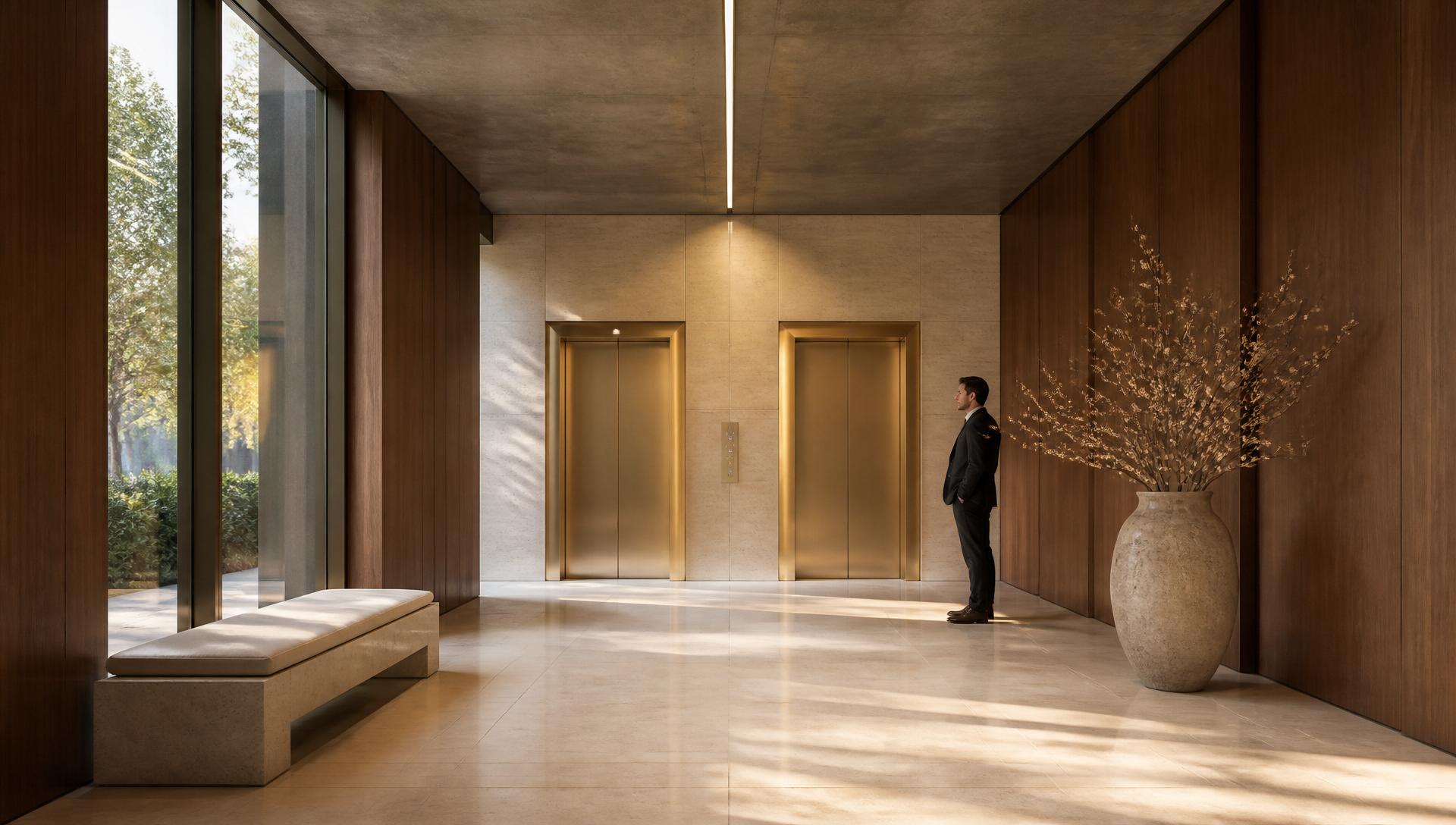 Lobby de la Résidence Siine et son double ascenseur