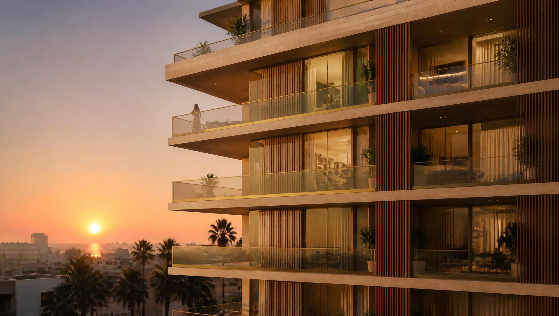 Façade de la Résidence Siine au coucher du soleil