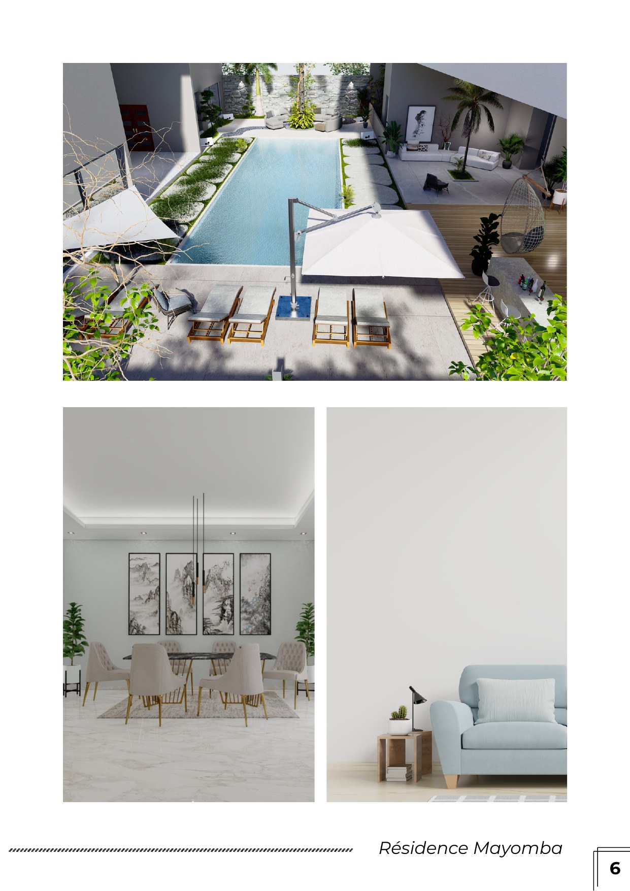 Terrasse piscine de la Résidence Mayomba avec grand bassin, petit bassin et transats