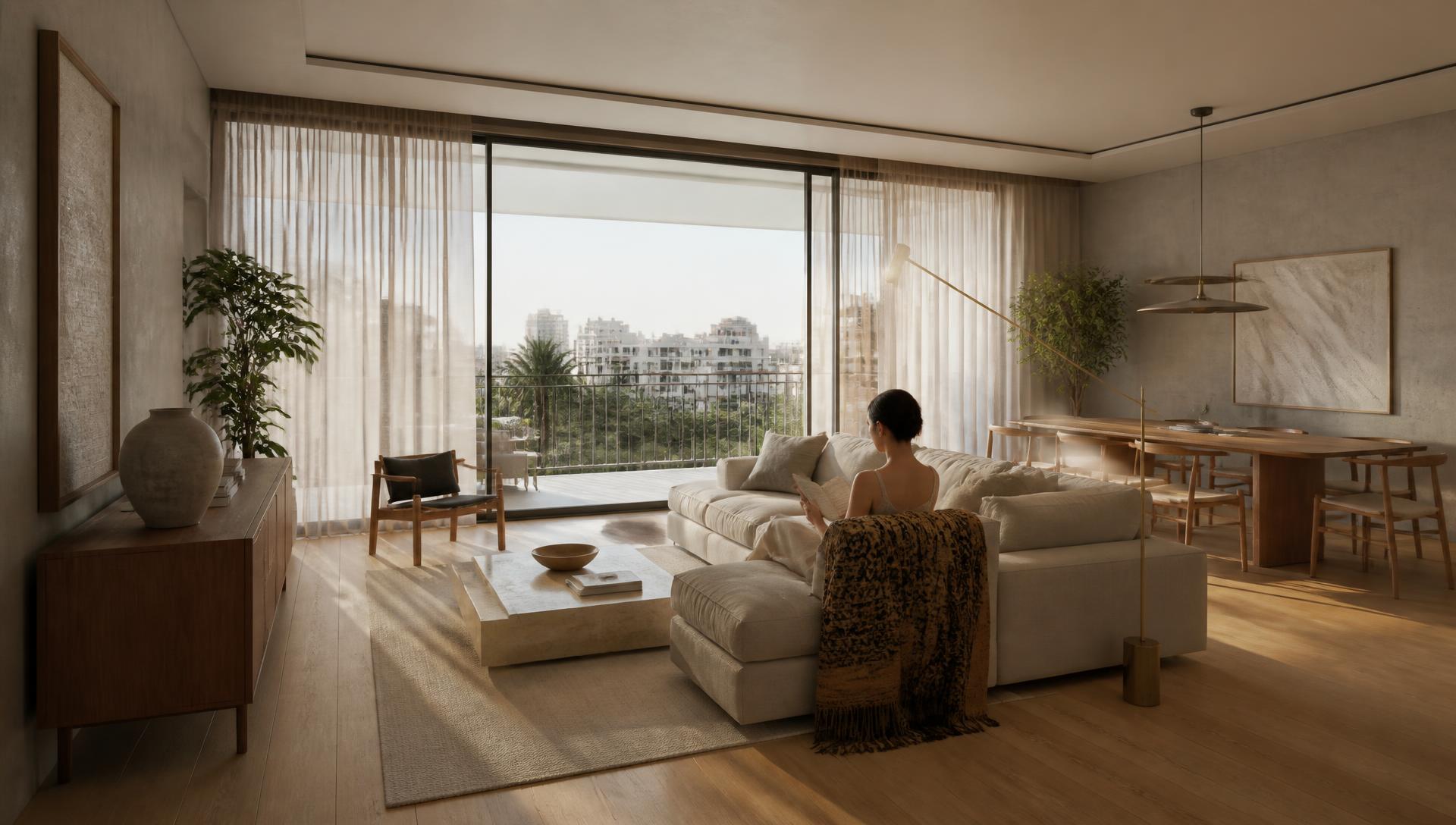 Salon de 32,80 m² d'un F3 de la Résidence Siine